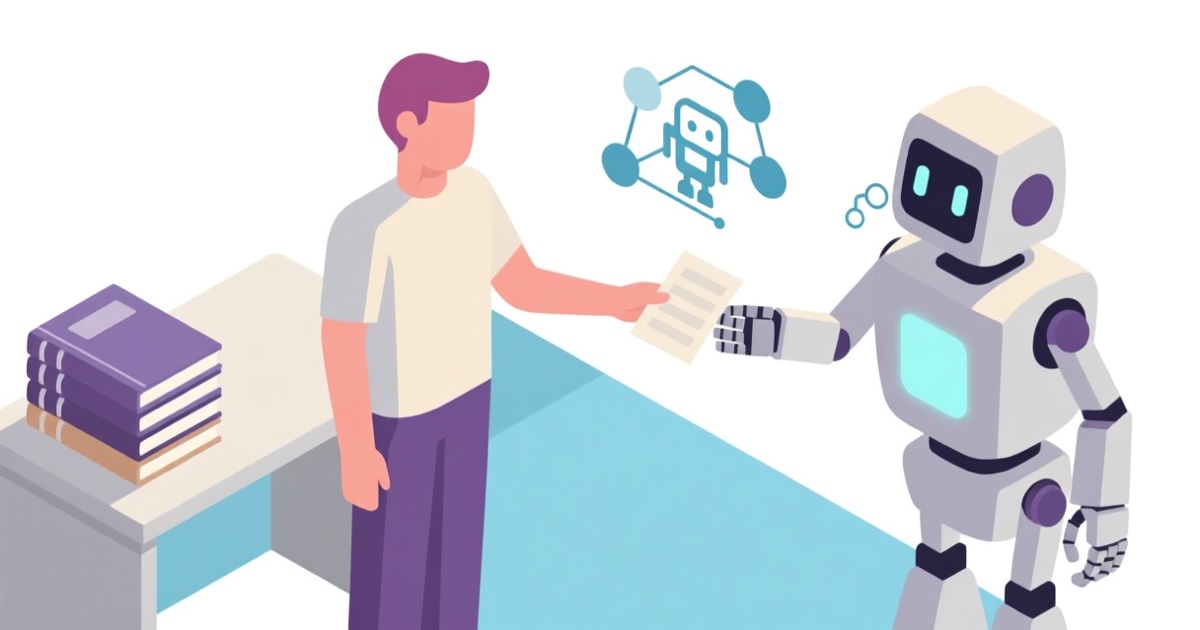 人がAIに短いメモを渡し、AIが自分で考えている様子